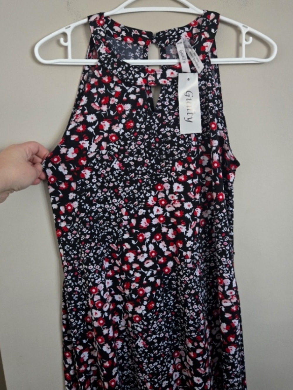 Guilty Black Summer Dress Floral Silky Maxi Sleeveless Keyhole
